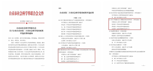 自贡市精神卫生中心在自贡市第二十次社会科学优秀成果评选活动中获佳绩
